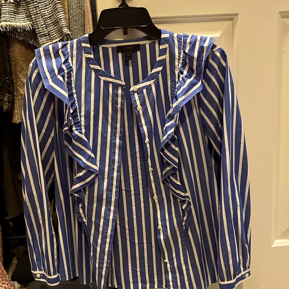 J crew Blue and White stripe blouse in size 4